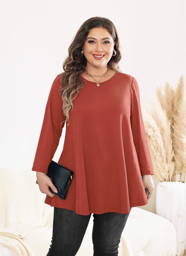 Womens Tunic Tops 3/4 Sleeve Plus Size Crew Neck Swing Flare Loose Fit T-Shirt Blouses to Wear with Leggings