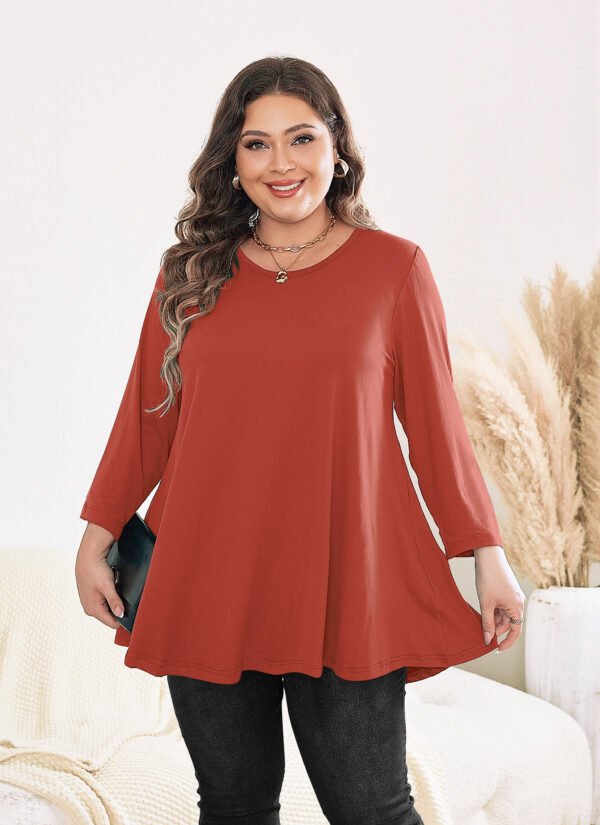 Womens Tunic Tops 3/4 Sleeve Plus Size Crew Neck Swing Flare Loose Fit T-Shirt Blouses to Wear with Leggings - Image 5
