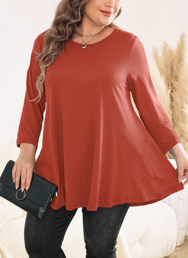 Womens Tunic Tops 3/4 Sleeve Plus Size Crew Neck Swing Flare Loose Fit T-Shirt Blouses to Wear with Leggings - Image 3