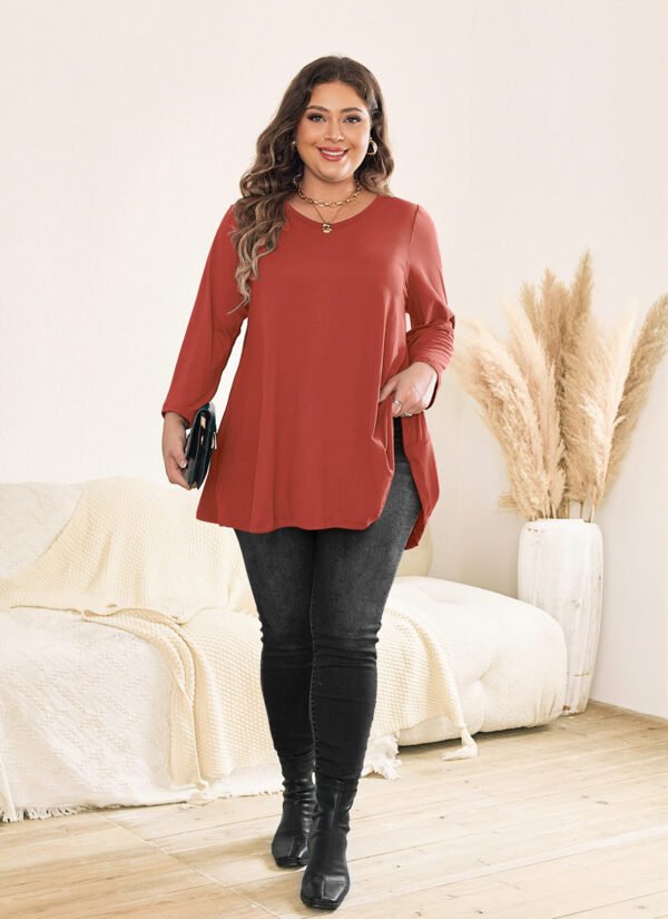 Womens Tunic Tops 3/4 Sleeve Plus Size Crew Neck Swing Flare Loose Fit T-Shirt Blouses to Wear with Leggings - Image 2