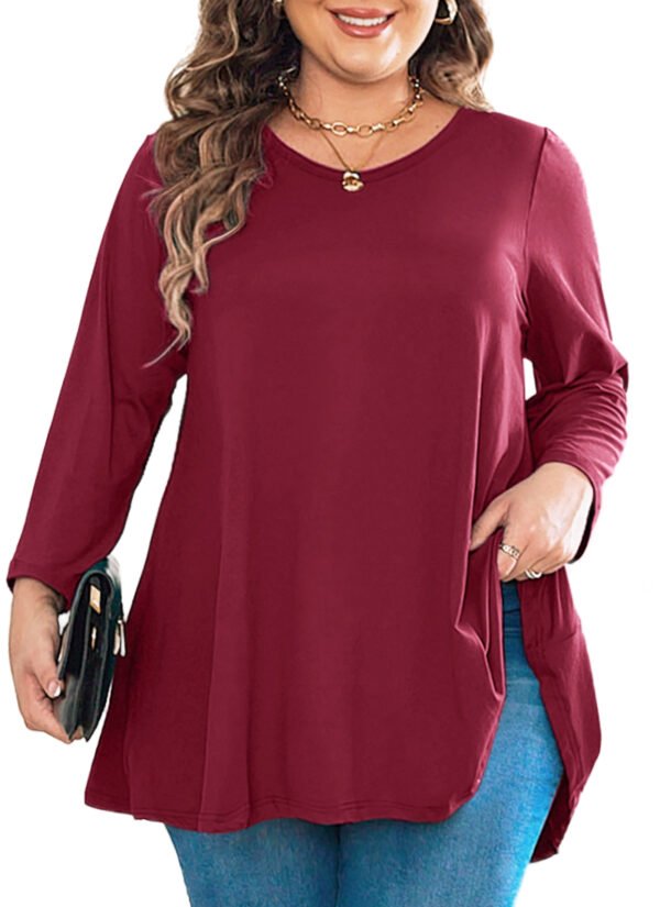 Womens Tunic Tops 3/4 Sleeve Plus Size Crew Neck Swing Flare Loose Fit T-Shirt Blouses to Wear with Leggings - Image 5