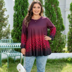 Tunic Tops for Women Plus Size 3/4 Sleeve Crew Neck Swing Flare Loose T-Shirt Blouses to Wear with Leggings