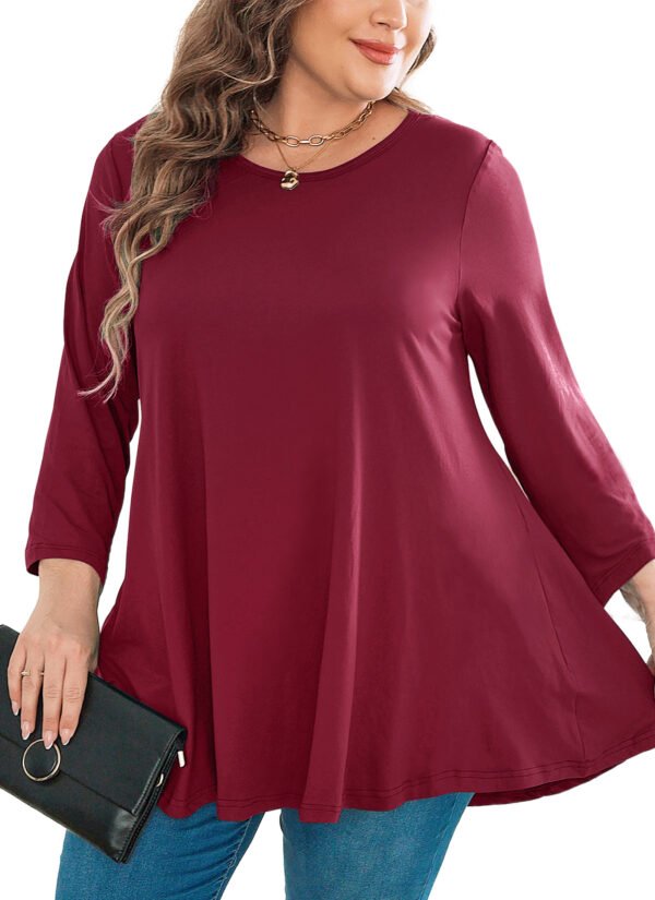 Womens Tunic Tops 3/4 Sleeve Plus Size Crew Neck Swing Flare Loose Fit T-Shirt Blouses to Wear with Leggings - Image 4