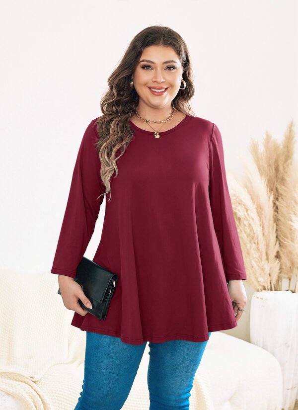 Womens Tunic Tops 3/4 Sleeve Plus Size Crew Neck Swing Flare Loose Fit T-Shirt Blouses to Wear with Leggings - Image 3