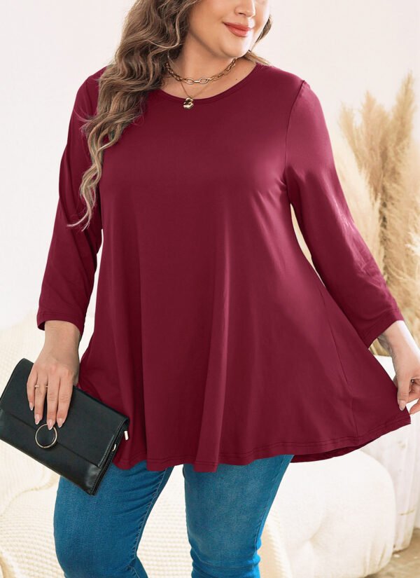 Womens Tunic Tops 3/4 Sleeve Plus Size Crew Neck Swing Flare Loose Fit T-Shirt Blouses to Wear with Leggings - Image 7