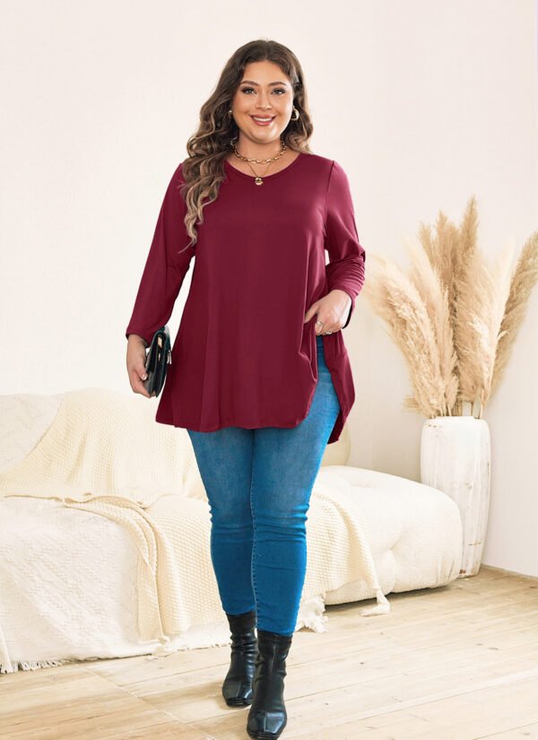 Womens Tunic Tops 3/4 Sleeve Plus Size Crew Neck Swing Flare Loose Fit T-Shirt Blouses to Wear with Leggings - Image 6