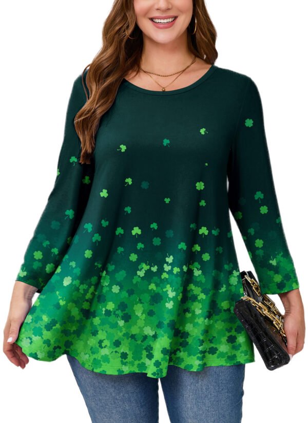 Tunic Tops for Women Plus Size 3/4 Sleeve Crew Neck Swing Flare Loose T-Shirt Blouses to Wear with Leggings Four-leaf clover - Image 6