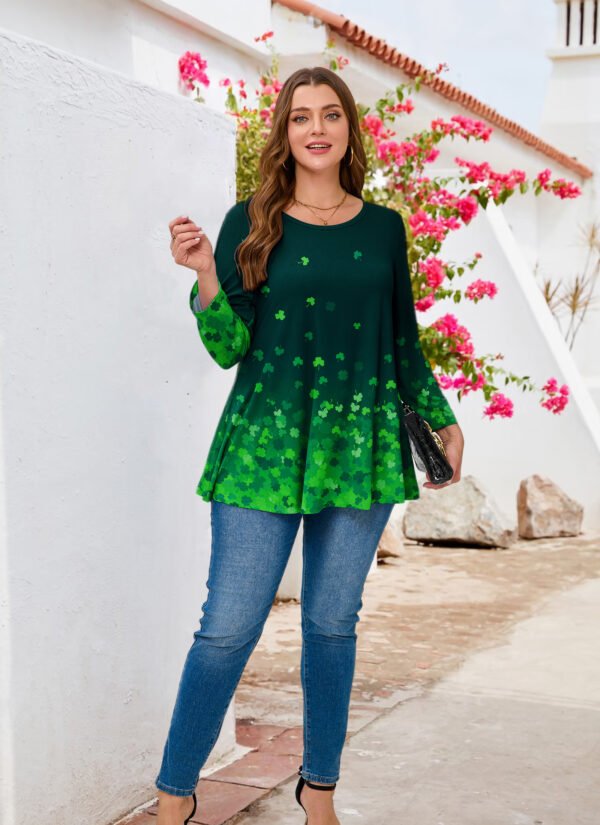Tunic Tops for Women Plus Size 3/4 Sleeve Crew Neck Swing Flare Loose T-Shirt Blouses to Wear with Leggings Four-leaf clover - Image 5