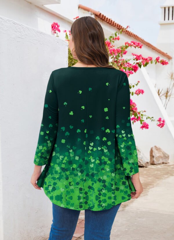 Tunic Tops for Women Plus Size 3/4 Sleeve Crew Neck Swing Flare Loose T-Shirt Blouses to Wear with Leggings Four-leaf clover - Image 3