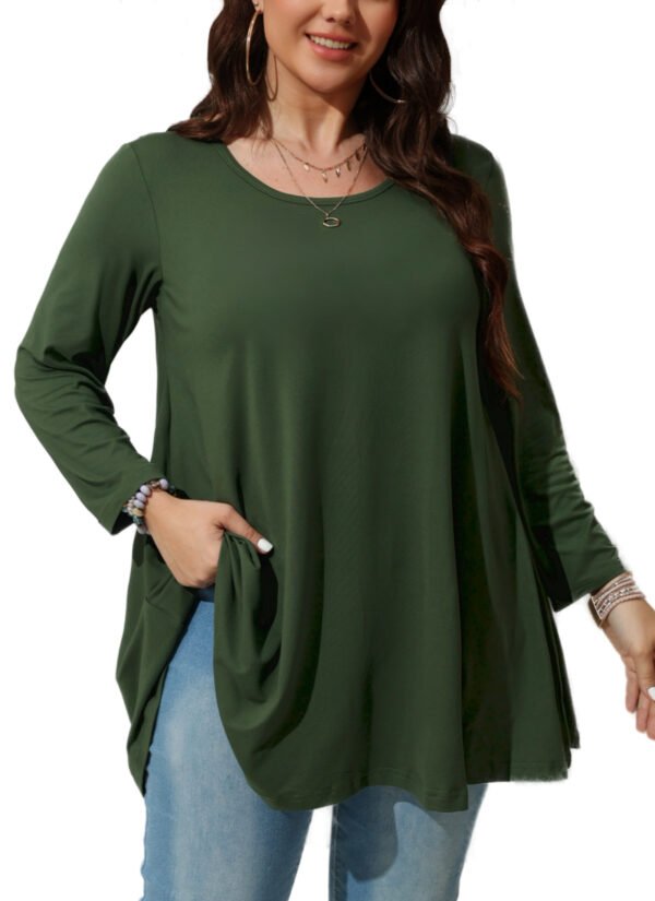 Womens Tunic Tops 3/4 Sleeve Plus Size Crew Neck Swing Flare Loose Fit T-Shirt Blouses to Wear with Leggings - Image 6