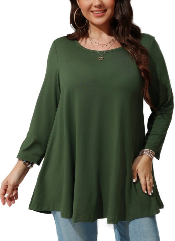 Womens Tunic Tops 3/4 Sleeve Plus Size Crew Neck Swing Flare Loose Fit T-Shirt Blouses to Wear with Leggings - Image 5
