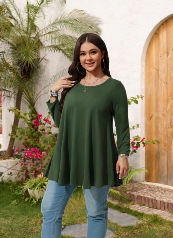 Womens Tunic Tops 3/4 Sleeve Plus Size Crew Neck Swing Flare Loose Fit T-Shirt Blouses to Wear with Leggings - Image 4
