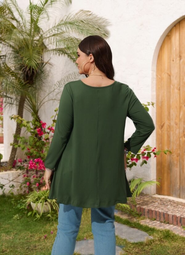 Womens Tunic Tops 3/4 Sleeve Plus Size Crew Neck Swing Flare Loose Fit T-Shirt Blouses to Wear with Leggings - Image 3