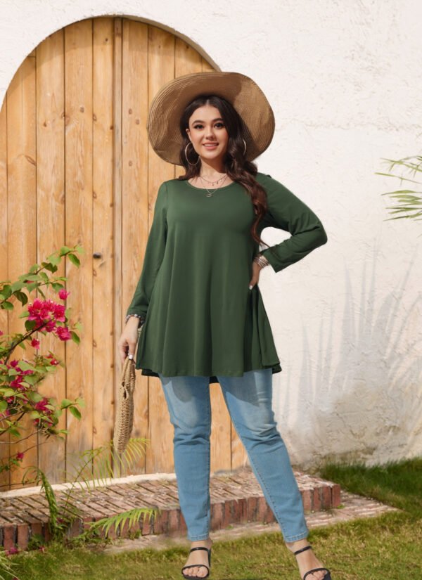 Womens Tunic Tops 3/4 Sleeve Plus Size Crew Neck Swing Flare Loose Fit T-Shirt Blouses to Wear with Leggings - Image 10