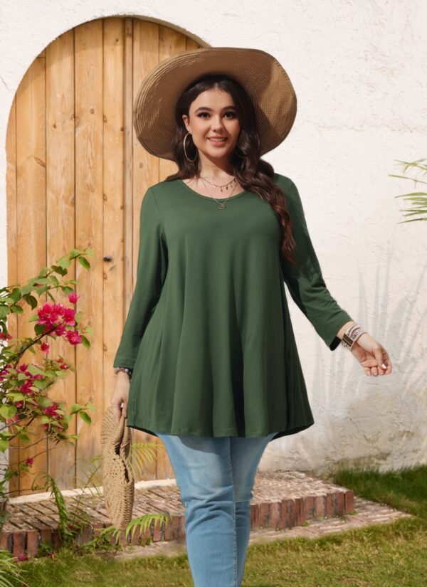 Womens Tunic Tops 3/4 Sleeve Plus Size Crew Neck Swing Flare Loose Fit T-Shirt Blouses to Wear with Leggings - Image 9