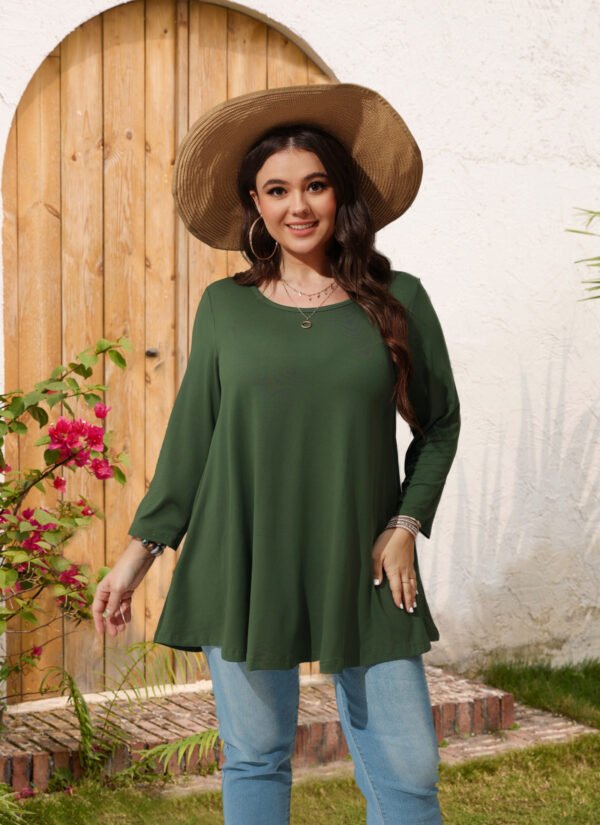 Womens Tunic Tops 3/4 Sleeve Plus Size Crew Neck Swing Flare Loose Fit T-Shirt Blouses to Wear with Leggings - Image 7