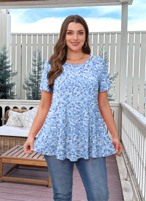 Tunic Tops for Women Plus Size Short Sleeve Crew Neck Swing Flare Loose T-Shirt Blouses to Wear with Leggings - Image 6