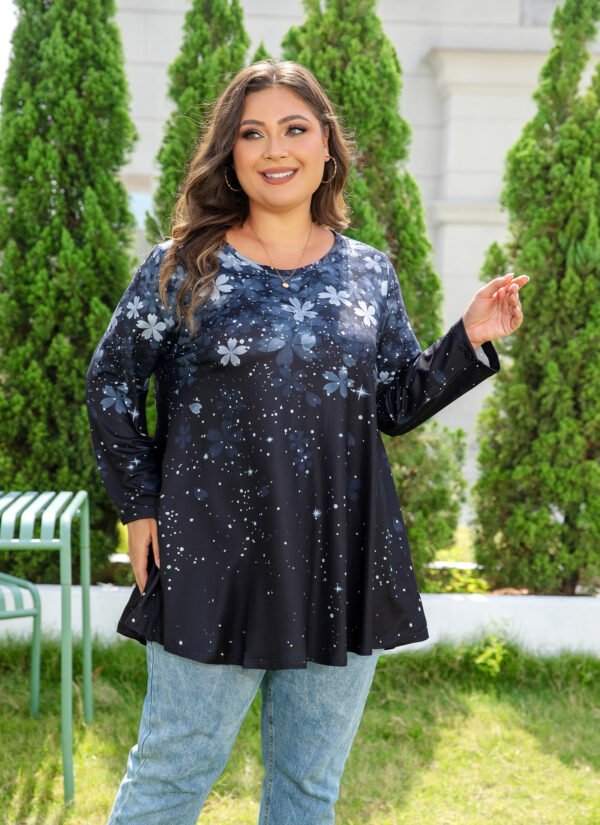 Womens Tunic 3/4 Sleeve Plus Size Tops Crew Neck Swing Flowy Loose Fit T-Shirt Blouses to Wear with Leggings - Image 5