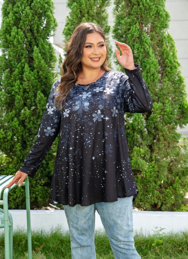 Womens Tunic 3/4 Sleeve Plus Size Tops Crew Neck Swing Flowy Loose Fit T-Shirt Blouses to Wear with Leggings - Image 3