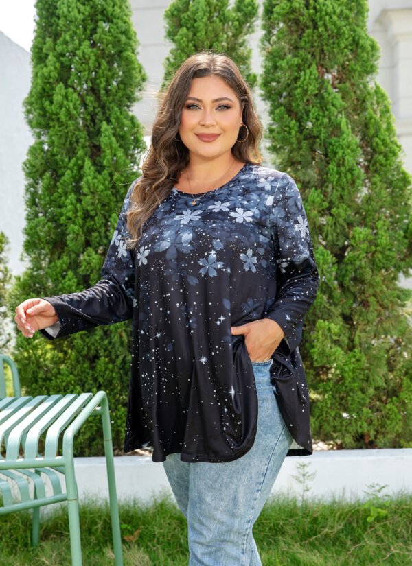 Womens Tunic 3/4 Sleeve Plus Size Tops Crew Neck Swing Flowy Loose Fit T-Shirt Blouses to Wear with Leggings - Image 2