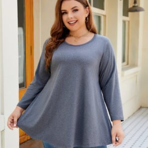 Tunic Tops for Women Plus Size 3/4 Sleeve Crew Neck Swing Flare Loose T-Shirt Blouses to Wear with Leggings