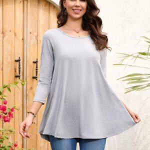 Tunic Tops for Women Plus Size 3/4 Sleeve Crew Neck Swing Flare Loose T-Shirt Blouses to Wear with Leggings