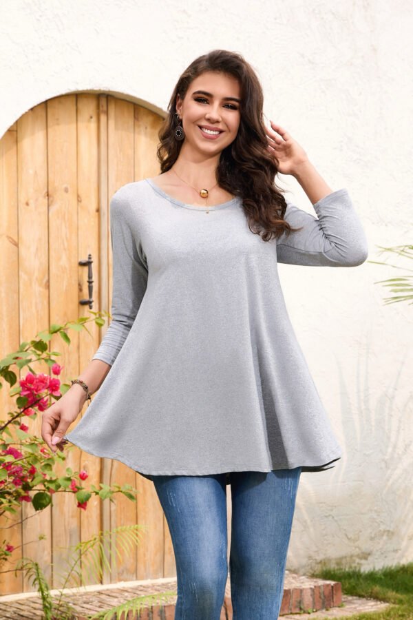 Tunic Tops for Women Plus Size 3/4 Sleeve Crew Neck Swing Flare Loose T-Shirt Blouses to Wear with Leggings - Image 8