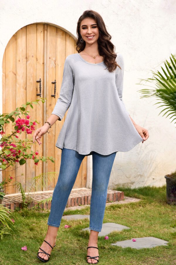 Tunic Tops for Women Plus Size 3/4 Sleeve Crew Neck Swing Flare Loose T-Shirt Blouses to Wear with Leggings - Image 4