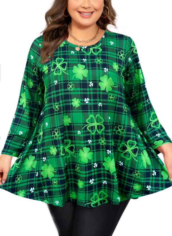 Tunic Tops for Women Plus Size 3/4 Sleeve Crew Neck Swing Flare Loose T-Shirt Blouses to Wear with Leggings Four-leaf clover - Image 7