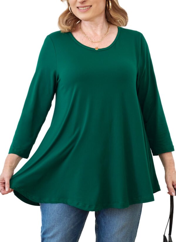 Tunic Tops for Women Plus Size 3/4 Sleeve Crew Neck Swing Flare Loose T-Shirt Blouses to Wear with Leggings - Image 8