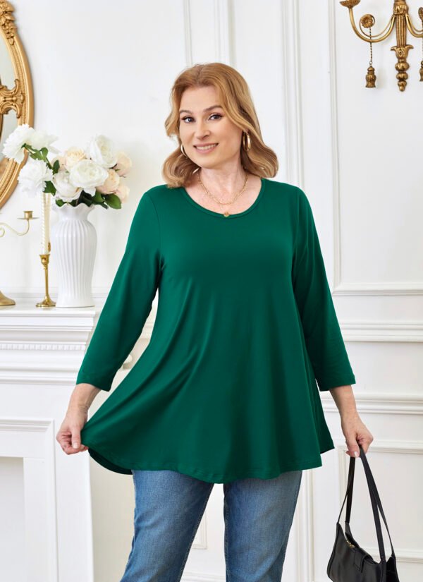 Tunic Tops for Women Plus Size 3/4 Sleeve Crew Neck Swing Flare Loose T-Shirt Blouses to Wear with Leggings - Image 6