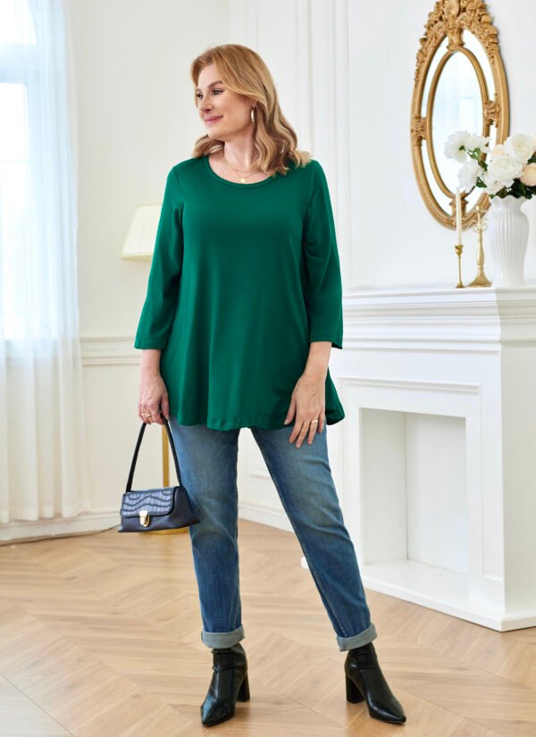 Tunic Tops for Women Plus Size 3/4 Sleeve Crew Neck Swing Flare Loose T-Shirt Blouses to Wear with Leggings - Image 5