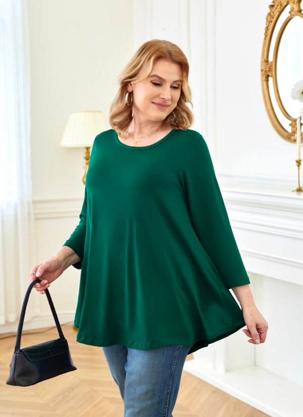 Tunic Tops for Women Plus Size 3/4 Sleeve Crew Neck Swing Flare Loose T-Shirt Blouses to Wear with Leggings - Image 4