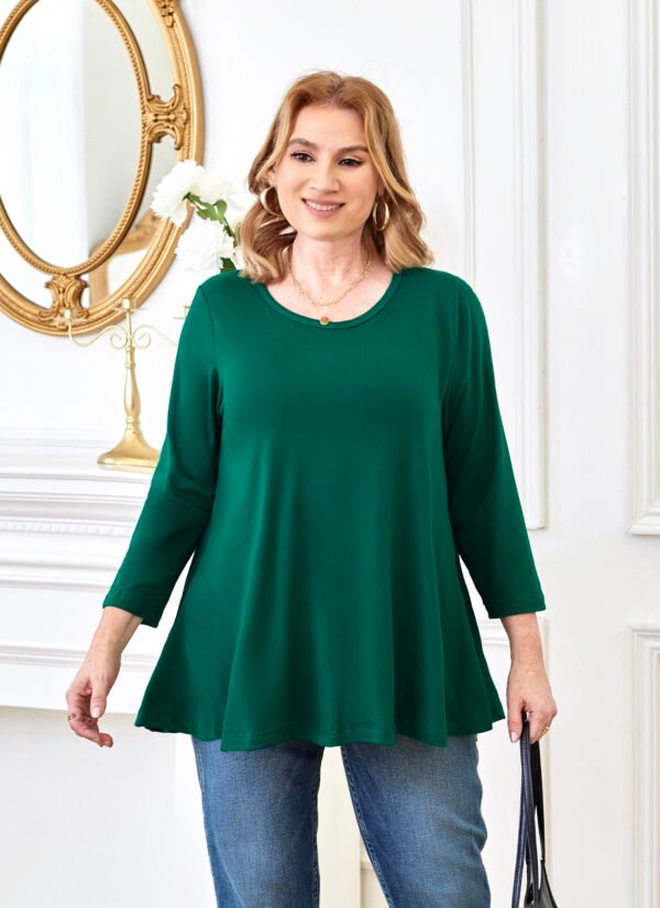 Tunic Tops for Women Plus Size 3/4 Sleeve Crew Neck Swing Flare Loose T-Shirt Blouses to Wear with Leggings - Image 2
