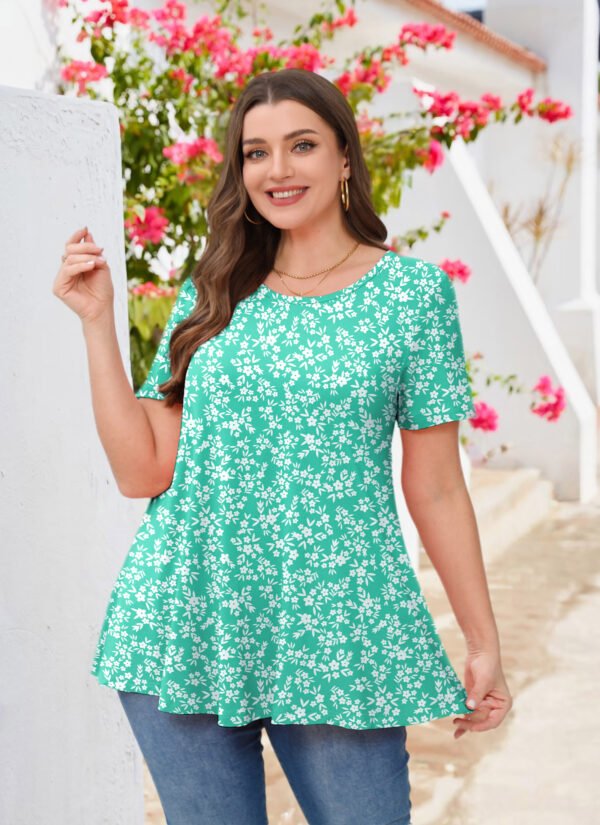 Tunic Tops for Women Plus Size Short Sleeve Crew Neck Swing Flare Loose T-Shirt Blouses to Wear with Leggings - Image 3