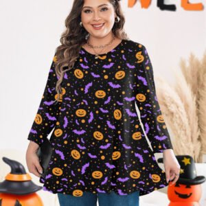 Womens Tunic Tops 3/4 Sleeve Plus Size Crew Neck Swing Flare Loose Fit T-Shirt Blouses to Wear with Leggings