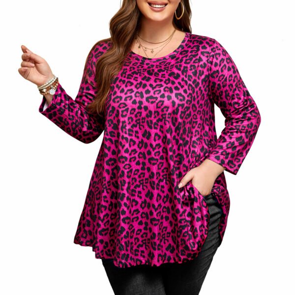 Womens Tunic Tops 3/4 Sleeve Plus Size Crew Neck Swing Flare Loose Fit T-Shirt Blouses to Wear with Leggings - Image 7