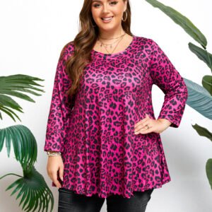 Womens Tunic Tops 3/4 Sleeve Plus Size Crew Neck Swing Flare Loose Fit T-Shirt Blouses to Wear with Leggings