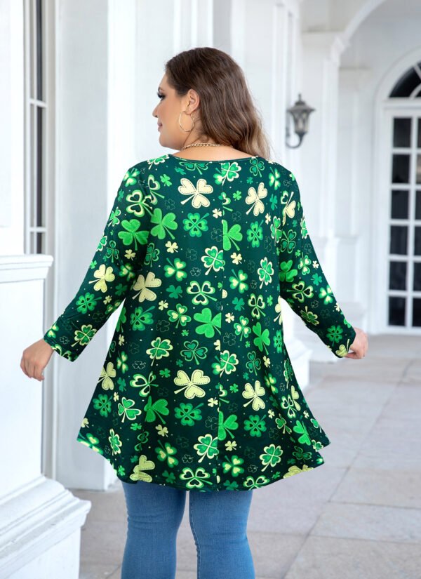 Tunic Tops for Women Plus Size 3/4 Sleeve Crew Neck Swing Flare Loose T-Shirt Blouses to Wear with Leggings Four-leaf clover - Image 7