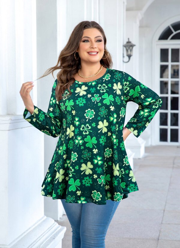 Tunic Tops for Women Plus Size 3/4 Sleeve Crew Neck Swing Flare Loose T-Shirt Blouses to Wear with Leggings Four-leaf clover - Image 6