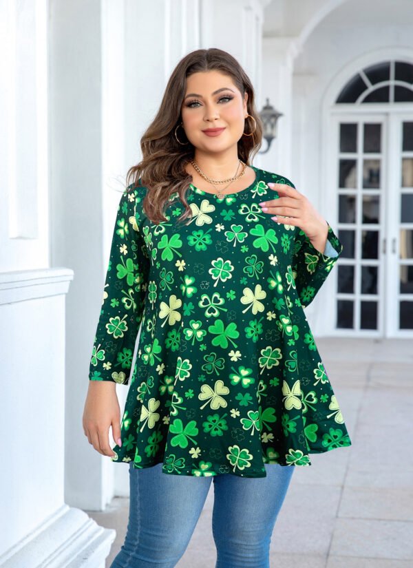 Tunic Tops for Women Plus Size 3/4 Sleeve Crew Neck Swing Flare Loose T-Shirt Blouses to Wear with Leggings Four-leaf clover - Image 4