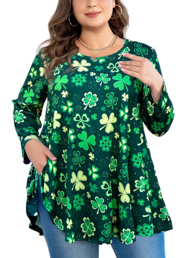 Tunic Tops for Women Plus Size 3/4 Sleeve Crew Neck Swing Flare Loose T-Shirt Blouses to Wear with Leggings Four-leaf clover - Image 3