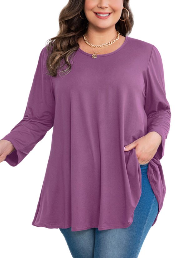 Tunic Tops for Women Plus Size 3/4 Sleeve Crew Neck Swing Flare Loose T-Shirt Blouses to Wear with Leggings - Image 8