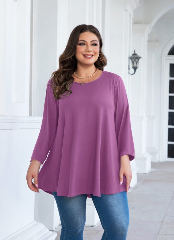 Tunic Tops for Women Plus Size 3/4 Sleeve Crew Neck Swing Flare Loose T-Shirt Blouses to Wear with Leggings - Image 7