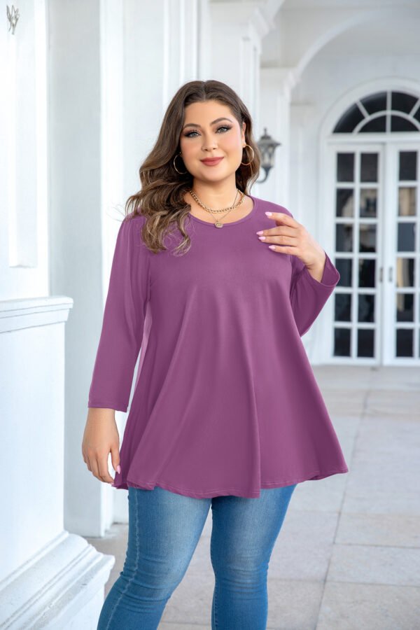 Tunic Tops for Women Plus Size 3/4 Sleeve Crew Neck Swing Flare Loose T-Shirt Blouses to Wear with Leggings - Image 6