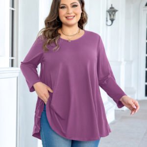 Tunic Tops for Women Plus Size 3/4 Sleeve Crew Neck Swing Flare Loose T-Shirt Blouses to Wear with Leggings