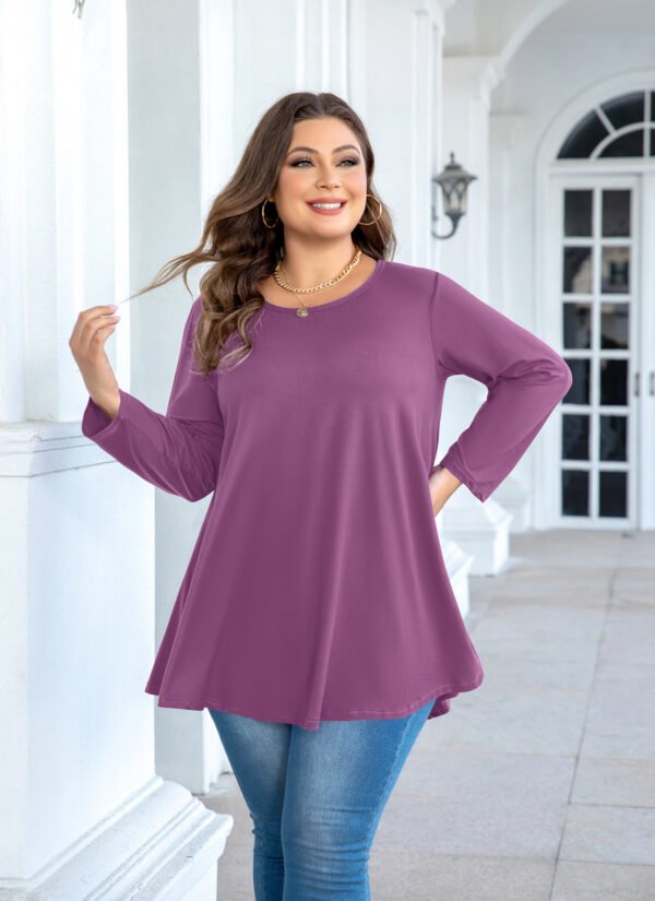 Tunic Tops for Women Plus Size 3/4 Sleeve Crew Neck Swing Flare Loose T-Shirt Blouses to Wear with Leggings - Image 3