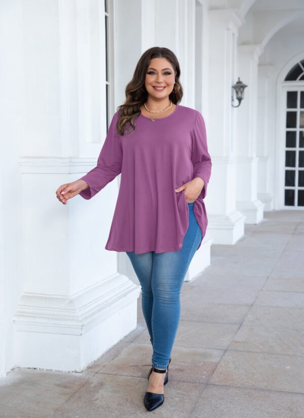 Tunic Tops for Women Plus Size 3/4 Sleeve Crew Neck Swing Flare Loose T-Shirt Blouses to Wear with Leggings - Image 2