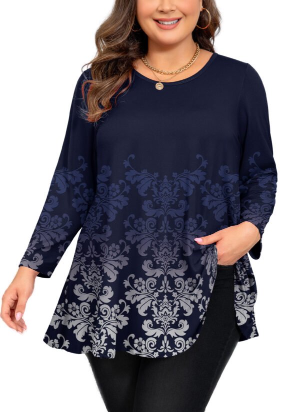 Womens Tunic 3/4 Sleeve Plus Size Tops Crew Neck Swing Flowy Loose Fit T-Shirt Blouses to Wear with Leggings - Image 7