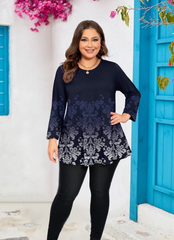 Womens Tunic 3/4 Sleeve Plus Size Tops Crew Neck Swing Flowy Loose Fit T-Shirt Blouses to Wear with Leggings - Image 5
